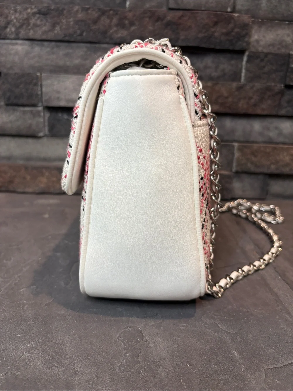 Karl Lagerfeld Tweed Shoulder Bag with Pink Plaid